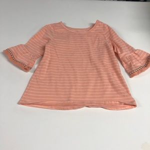 Okie Dokie Girls Flare Sleeve Striped Blouse Orange and White 5T